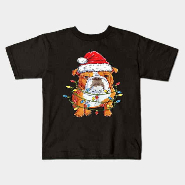 English Bulldog Santa Christmas Tree Lights Xmas Gifts Boys Kids T-Shirt by Barnard